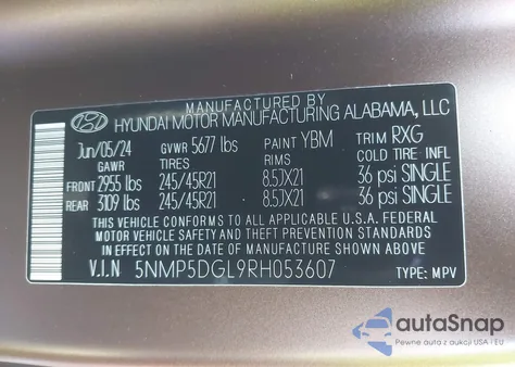 2024 Hyundai Santa Fe Calligraphy из США, поврежденный, VIN 5NMP5DGL9RH053607